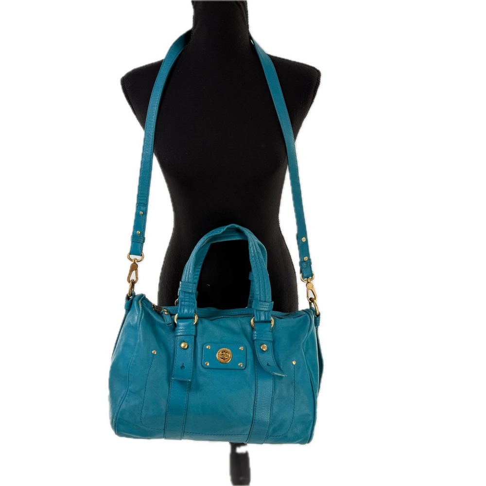 Marc Jacobs Totally Turnlock Shifty Satchel Crossbody Bag Peacock Blue Leather